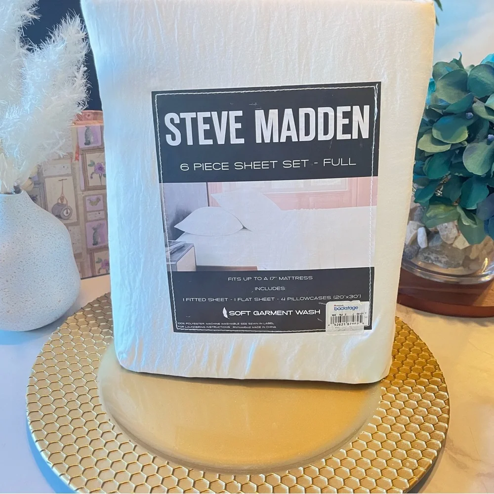 NEW Steve Madden 6 Piece Sheet Set Full Size | Soft Garment Wash White
